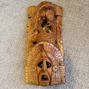 Hand Carved Wooden Tribal Mask Wall Art Double Face African Balinese Style 15"